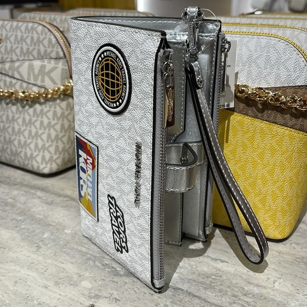 Michael Kors Jet Set Travel Lg Embellished Signature Logo Wristlet Wallet Phone